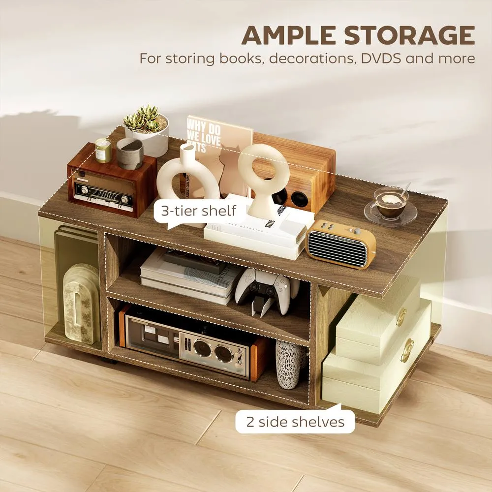 HOMCOM Modern TV Cabinet Stand Storage Shelves Table Mobile Walnut 4