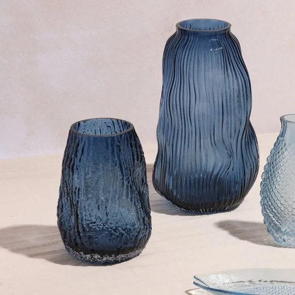 Hestia Blue Ridged Textured Glass Vase 4