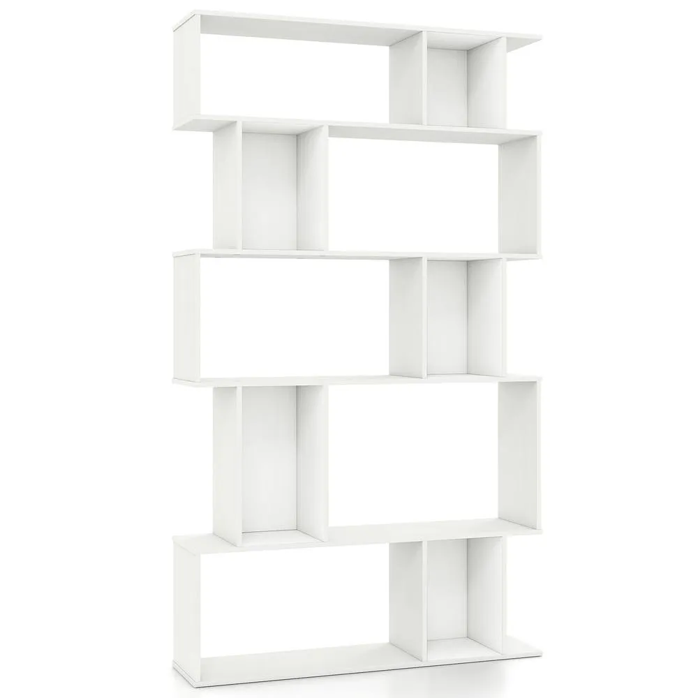 Costway Geometric Bookshelf 5-Tier Bookcase with Open Shelves in White 1