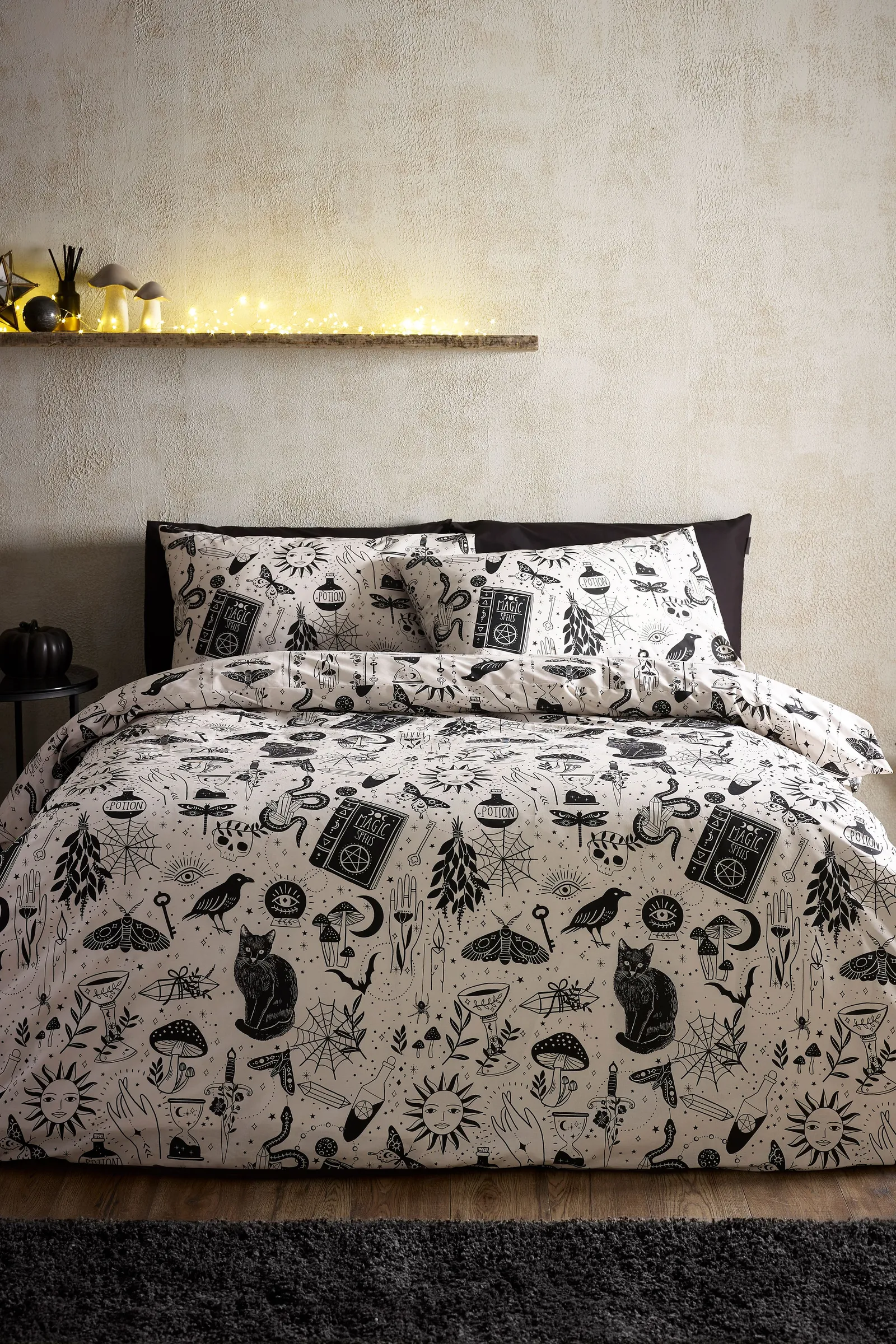 Catherine Lansfield 'Enchanted Witchcraft' Reversible Duvet Cover Set in Black