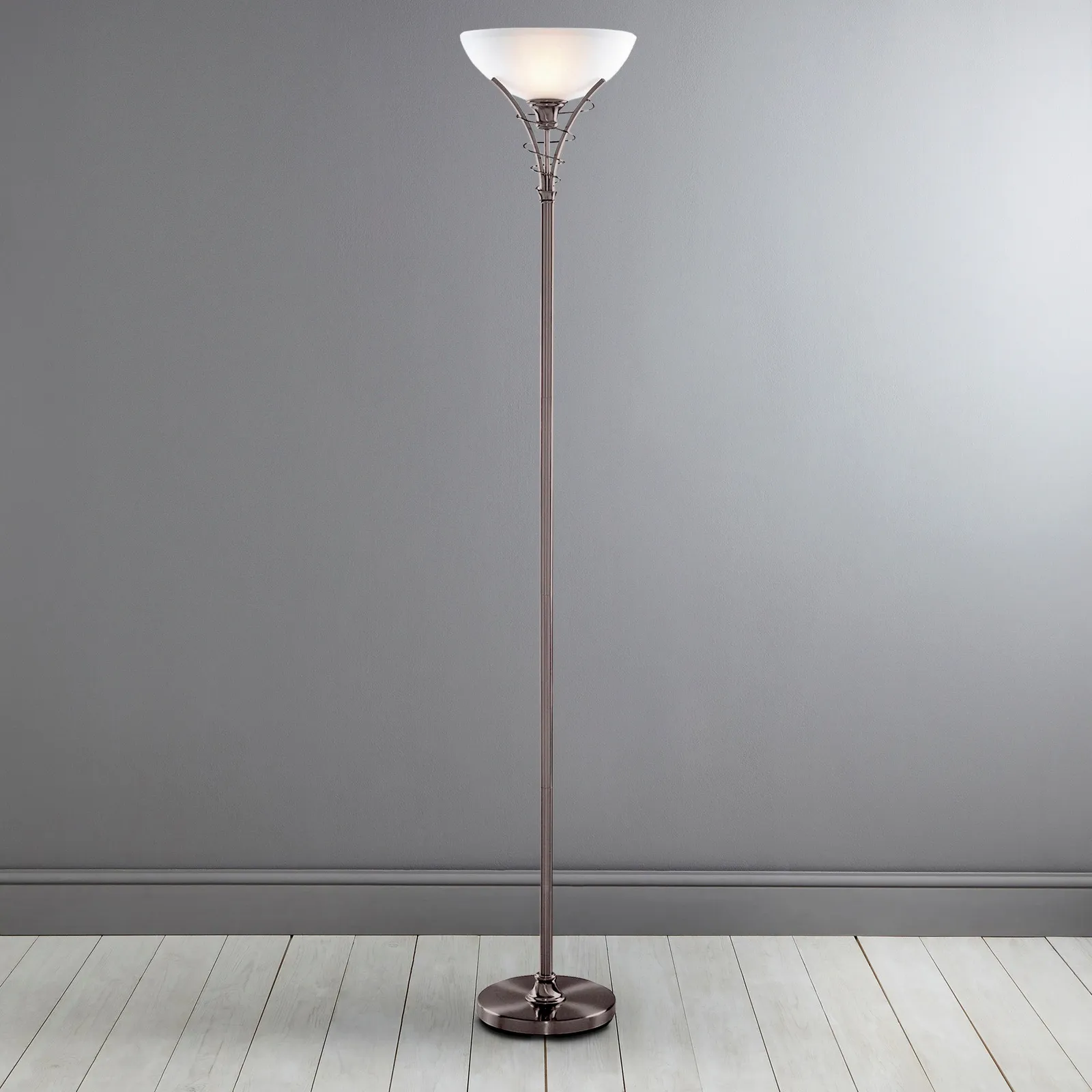 Linea Scroll Satin Nickel Floor Lamp Silver