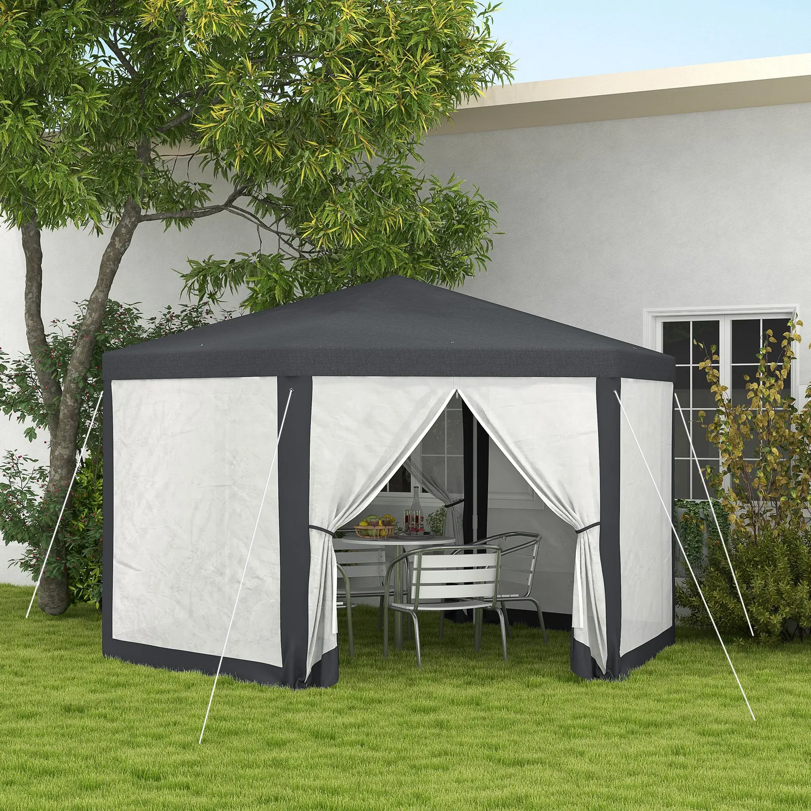 OUTSUNNY Hexagonal Gazebo Patio, Outdoor Canopy Patio Party Tent Dark Grey