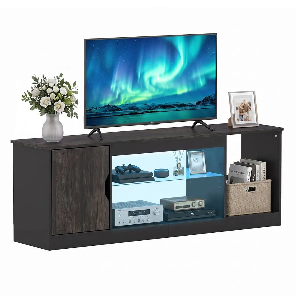 Costway TV Stand with LED Light Strip for TVs up to 65 in Black 6