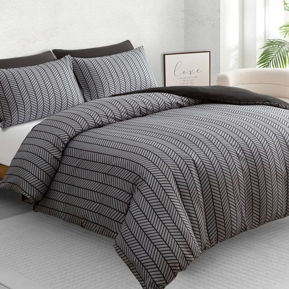 Grace Reversible Brushed Microfiber Duvet Cover Sets Hypoallegenic in Black
