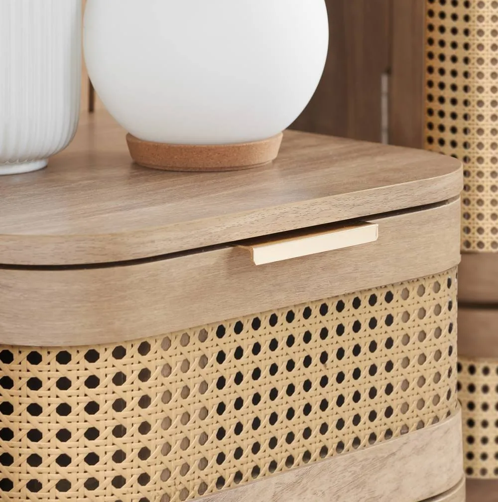 Birlea Rattan Bedside Cabinet 1 Drawer Sark Nightstand Side Table in Beige 4