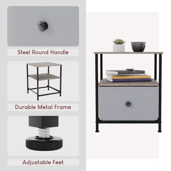 Maye 1 Drawer Fabric Bedside Table 3
