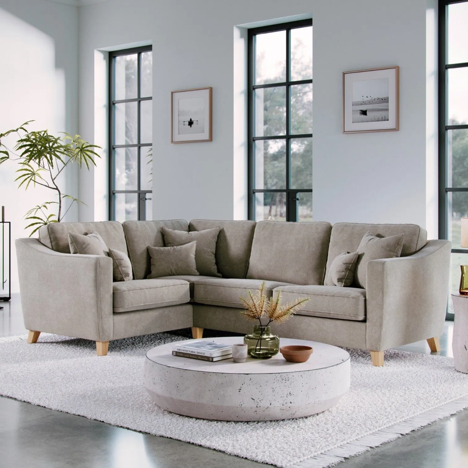 The Great Sofa Company Jackson Left Hand Facing Chenille Corner Sofa in Stone 1