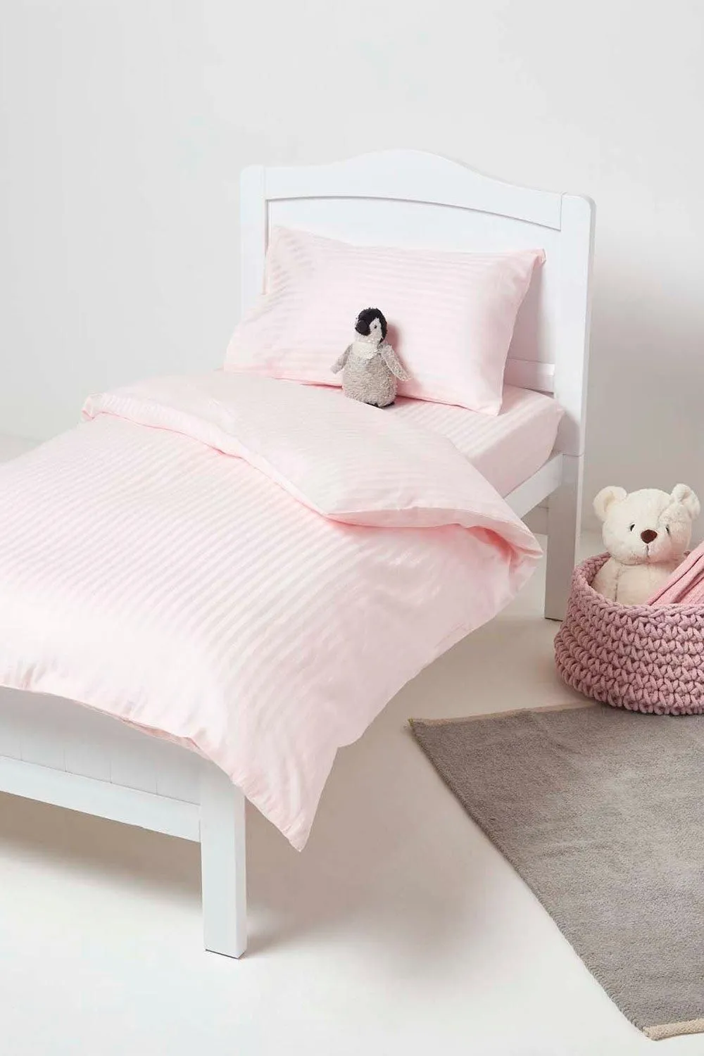 Homescapes Cotton Stripe Cot Bed Duvet Cover Set 330 Thread Count in Pink 2