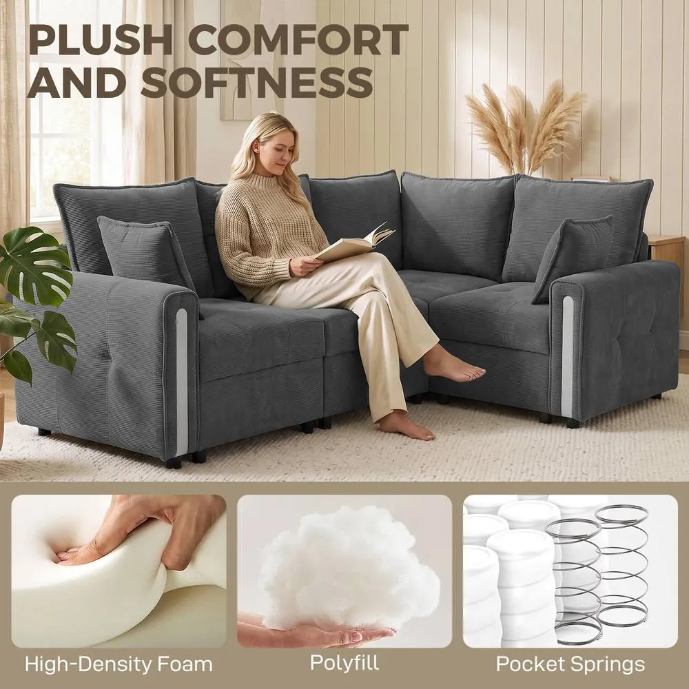 HOMCOM 228cm L Shaped Sofa 3-Seater Sectional Sofa with Storage, Dark Grey 5