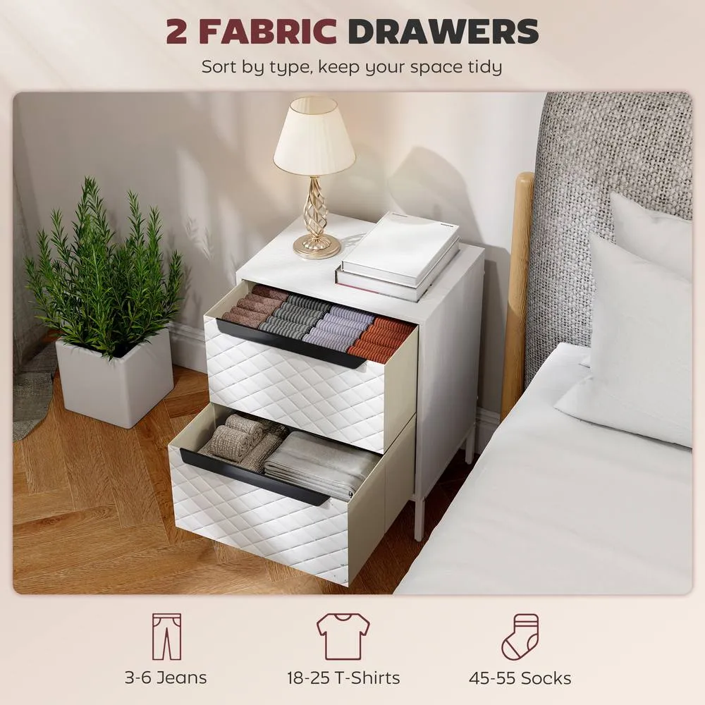 HOMCOM Chest of Drawers, 2 Fabric Drawer Dresser, Aluminium Handles in White 4