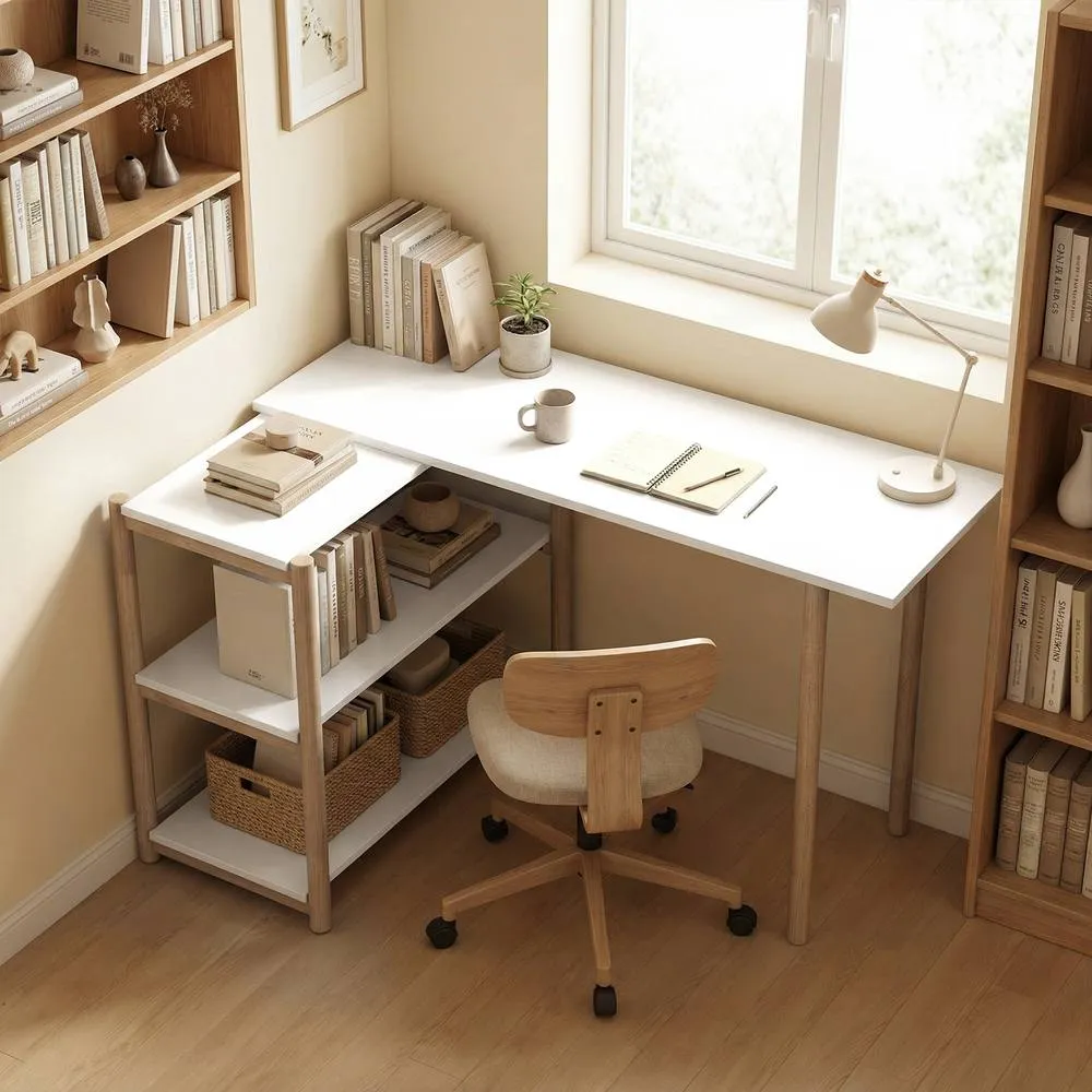 HOMCOM Computer Desk with Storage Shelves 150 cm White/Oak in White 2