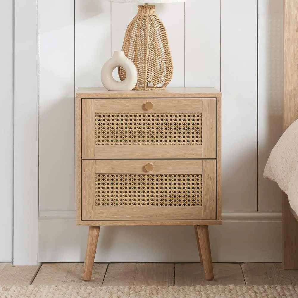 Birlea Pair of Bedside 2 Drawer Cabinet Rattan Croxley Side Table Oak in Light Oak 4