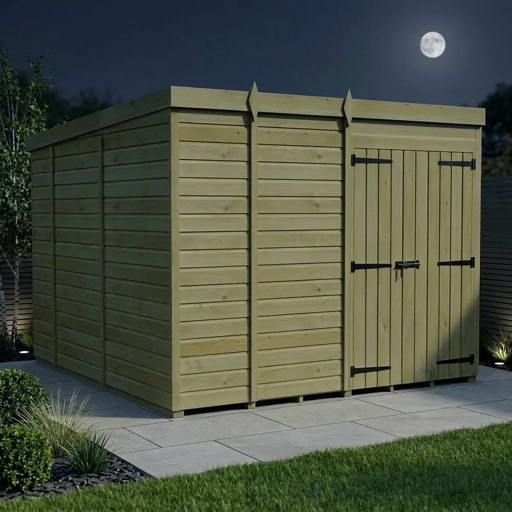 Buttercup Farm 9ft x 10ft Pent Garden Shed Double Door No Windows - Timber in Brown 3