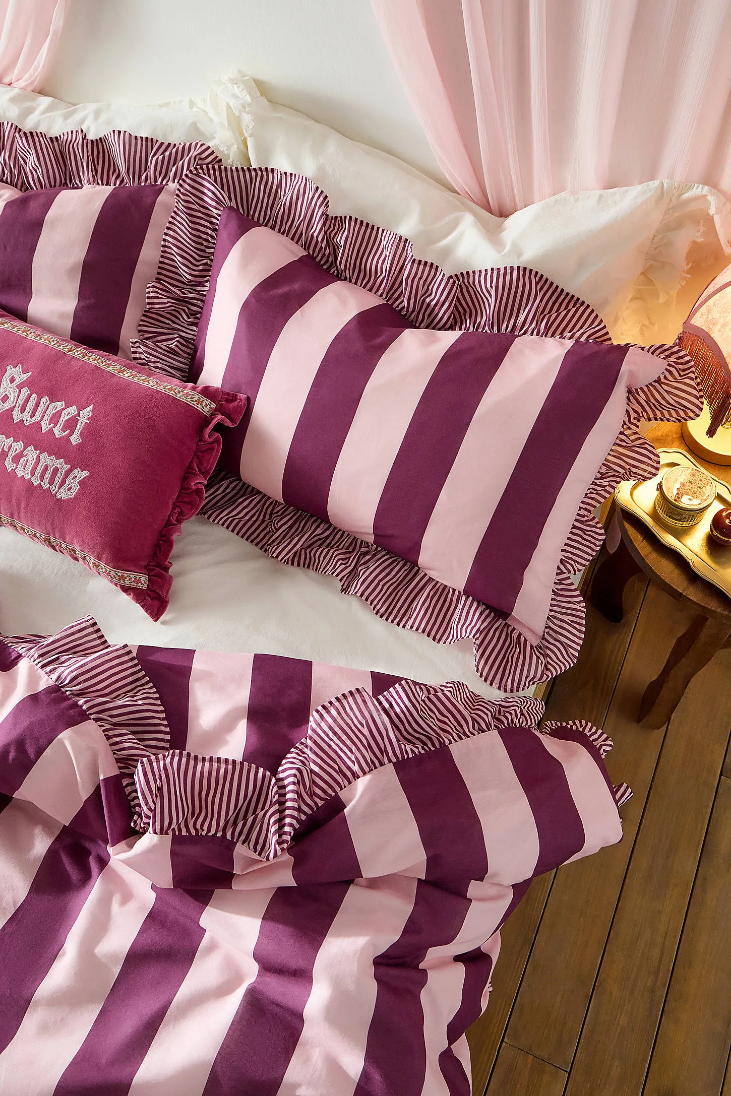 Stripe Ruffle Duvet Set - Berry 5