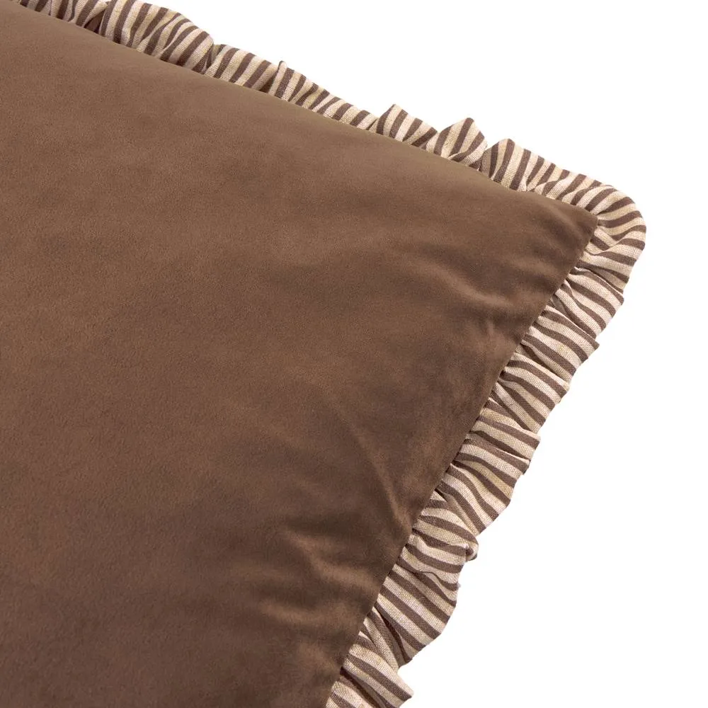 Wylder Solene Ruffle Matte Velvet Cushion in Brown 3