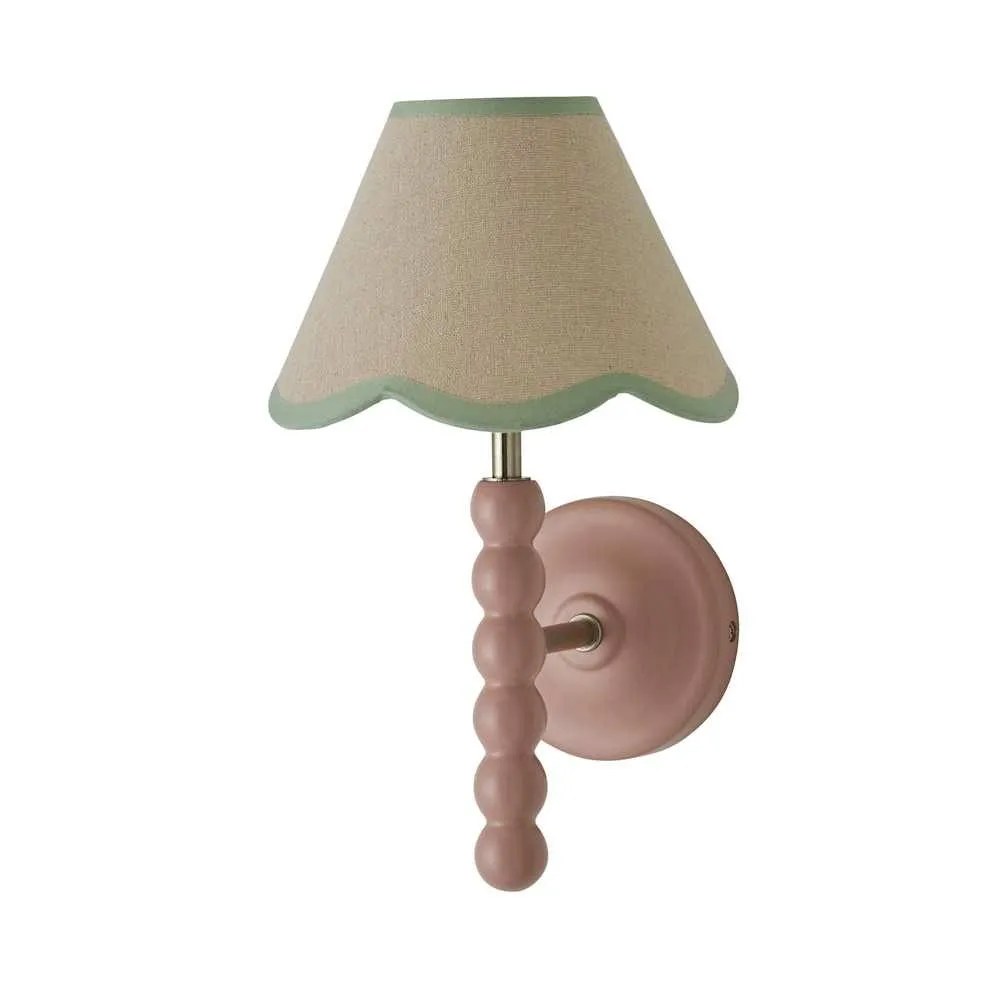 ValueLights Bobbins Rose Pink Bobble Wall Light & Linen Pastel Trim Lamp Shade in Pale Green 6