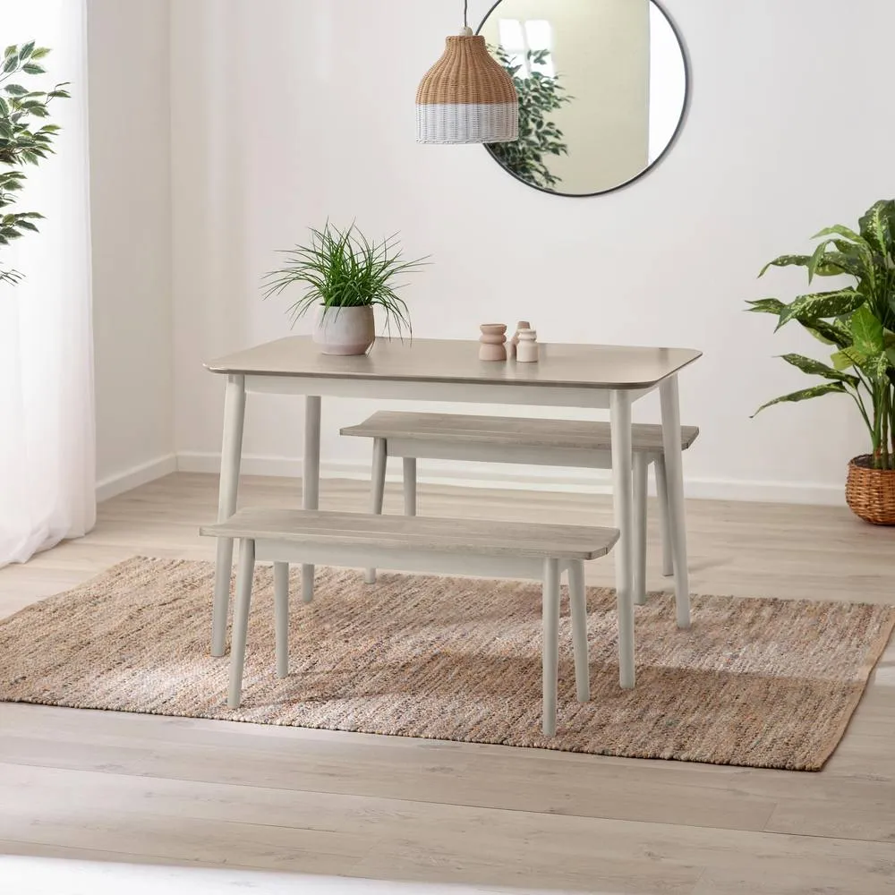 FurnitureboxUK Lynton Small Wooden Dining Table & 2 Benches in Light Grey