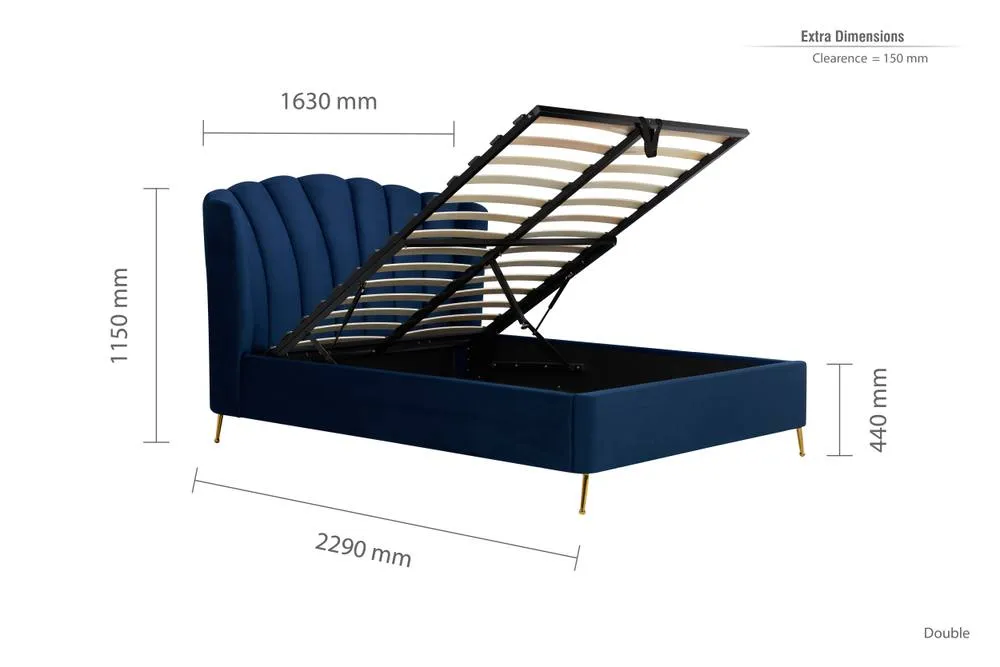 Birlea Velvet Fabric Ottoman Bed Frame Storage Lottie in Mid Blue 6