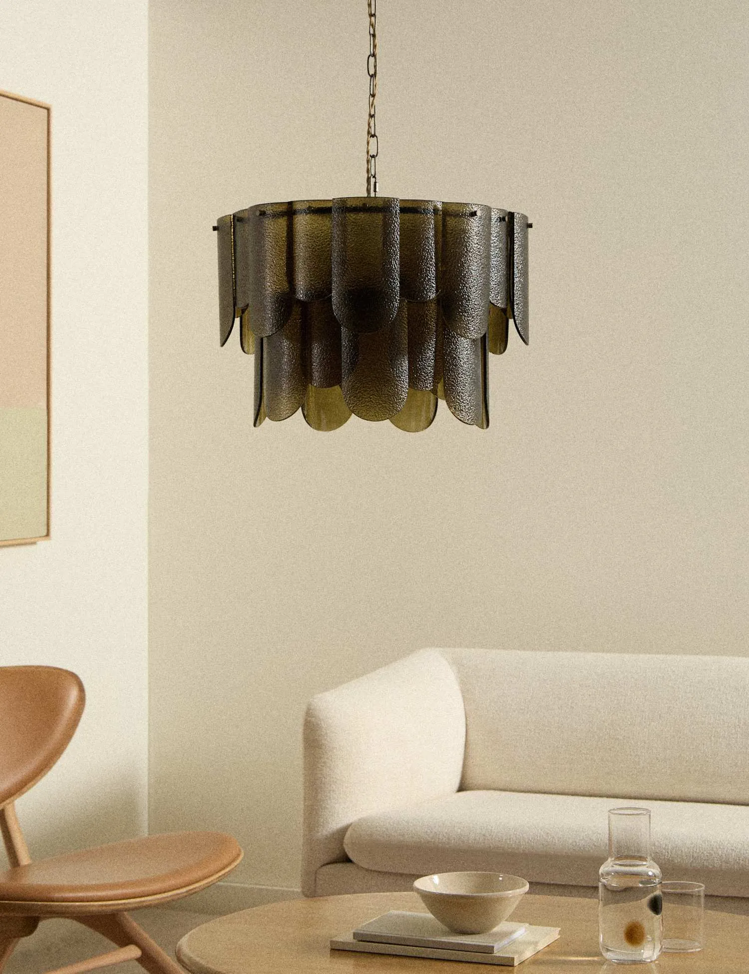 M&S Glass Textured Green Chandelier Green