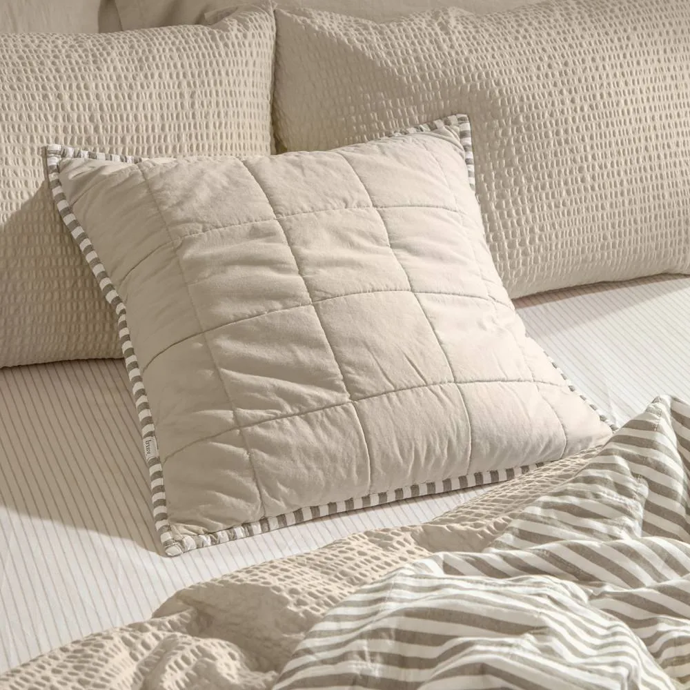 Yard Hebden Striped 100% Cotton Cushion in Stone 1