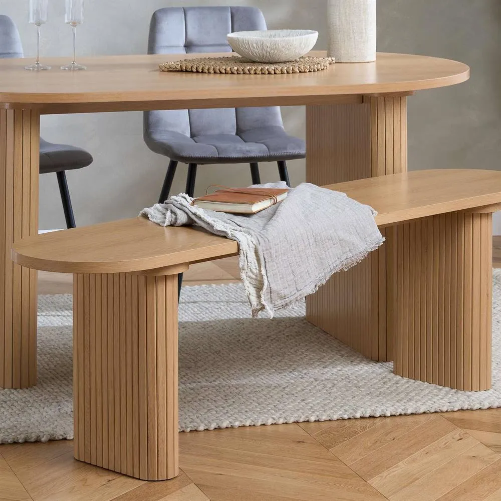 Birlea Axel Oval Fluted Dining Table With 2 Chairs & Bench in Brown 2