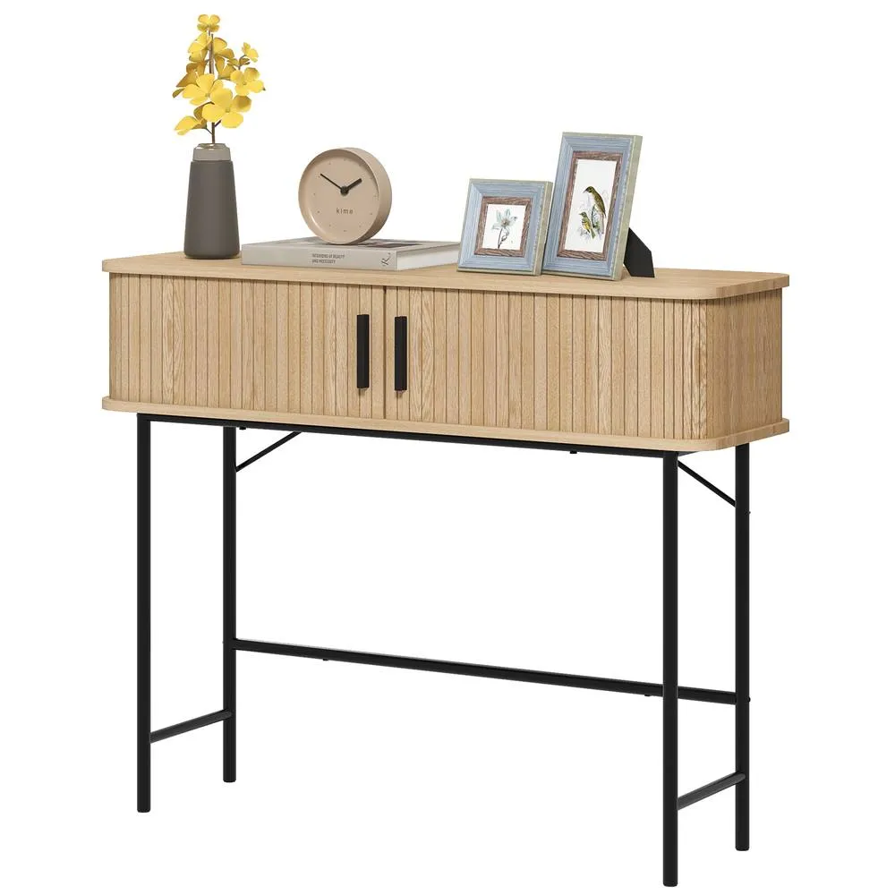 HOMCOM Console Table 2 Compartments Steel Frame 100 cm Oak Black in Natural