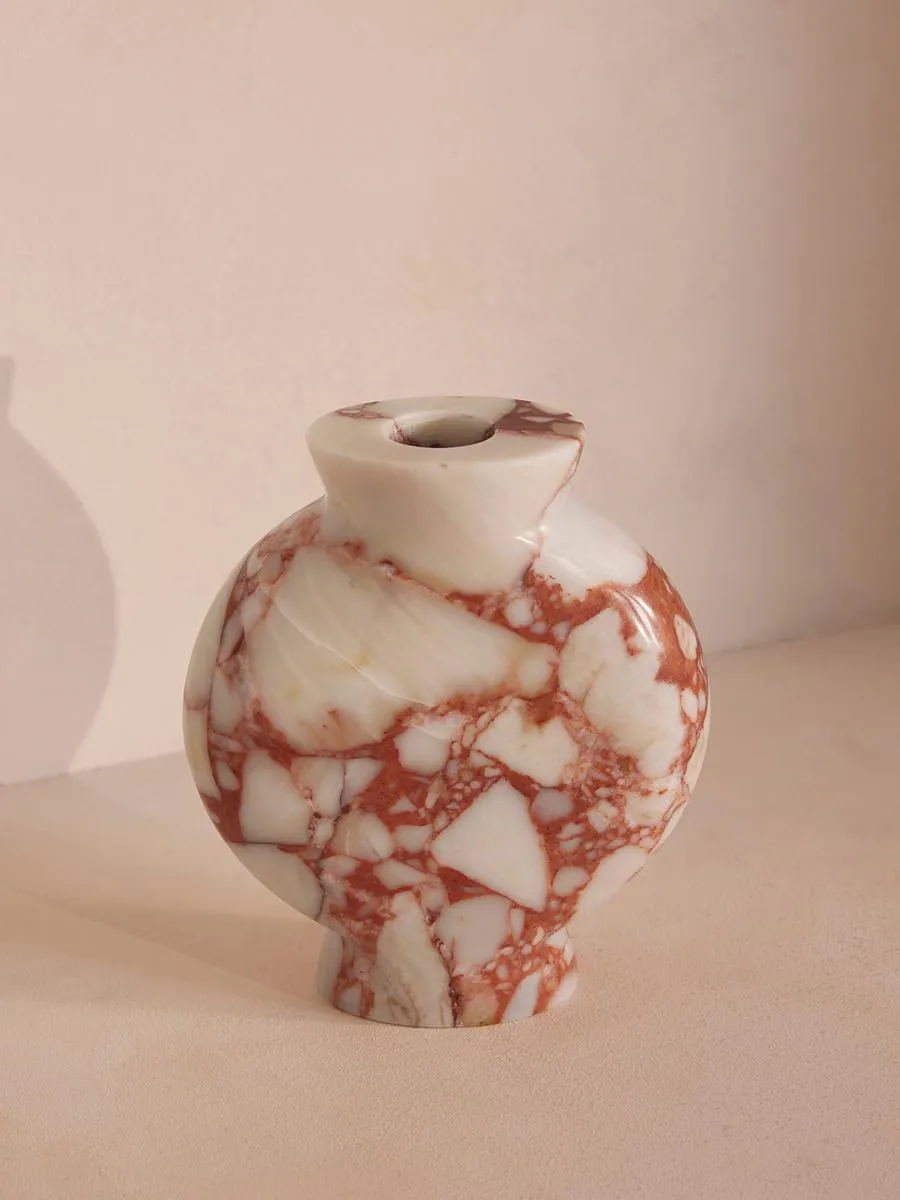 Sesso Vase, Wide, Red Bulgari Marble
