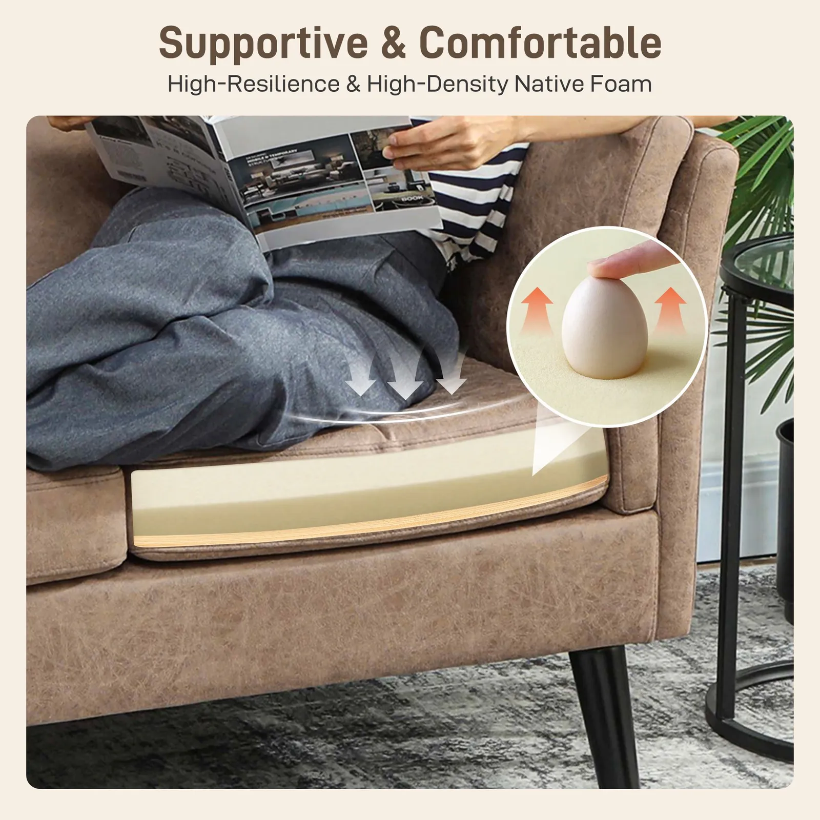 HOMCOM Small Sofa, Loveseat Sofa for Bedroom, Home Office in Light Brown 4