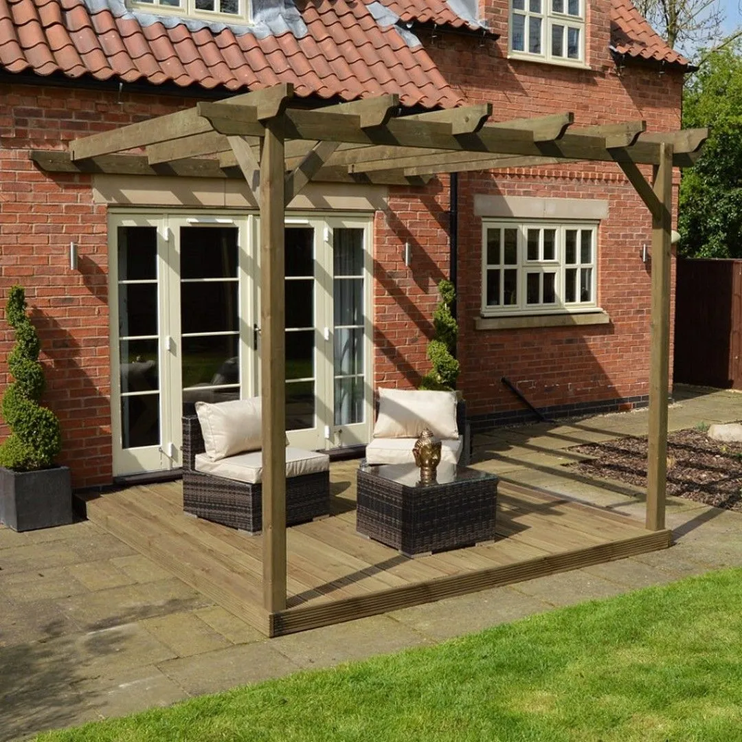 Rutland County Garden Furniture Ltd Wall Mounted Pergola & Decking Kit, L240 x W240 cm, Rustic Brown 5