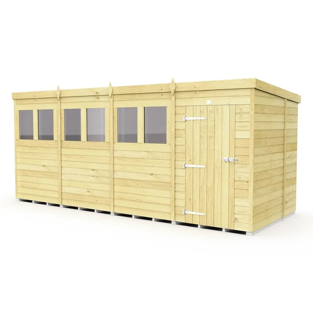 Buttercup Farm 16 x 7 Feet Pent Shed - Single Door W/ Windows - L214 x W474 x H201 cm in Brown