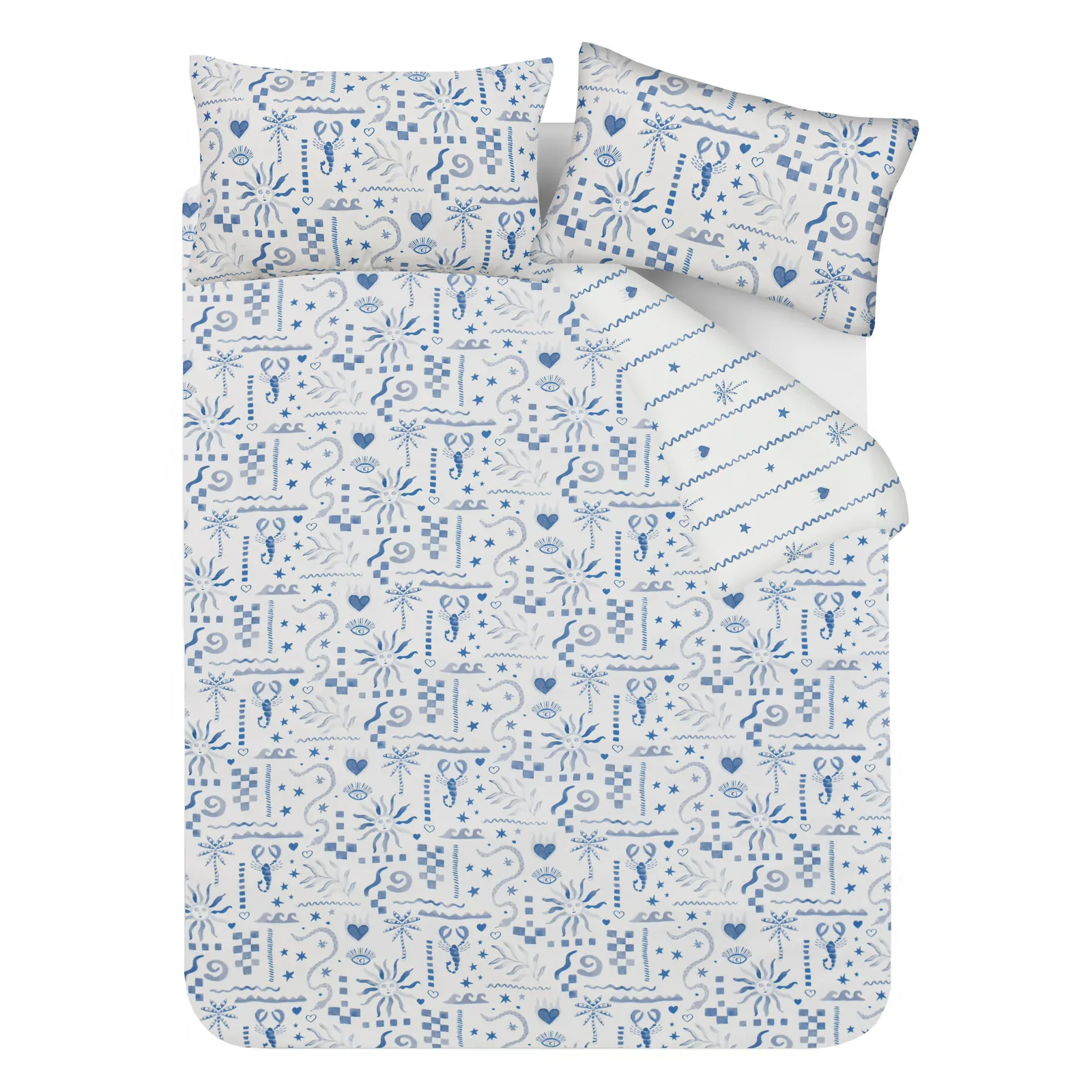 Smart Living Luxury Soft Reversible Holiday Postcard Duvet Cover & Pillowcases in Blue 5