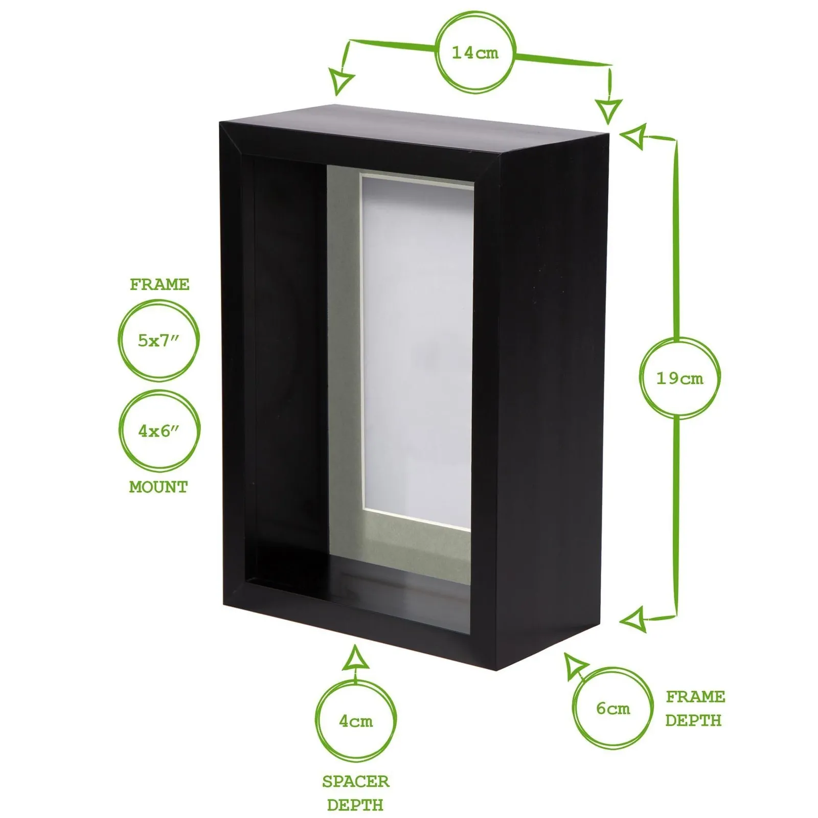 Nicola Spring 5" x 7" 3D Deep Box Photo Frame - 4" x 6" Mount - Black in White 4