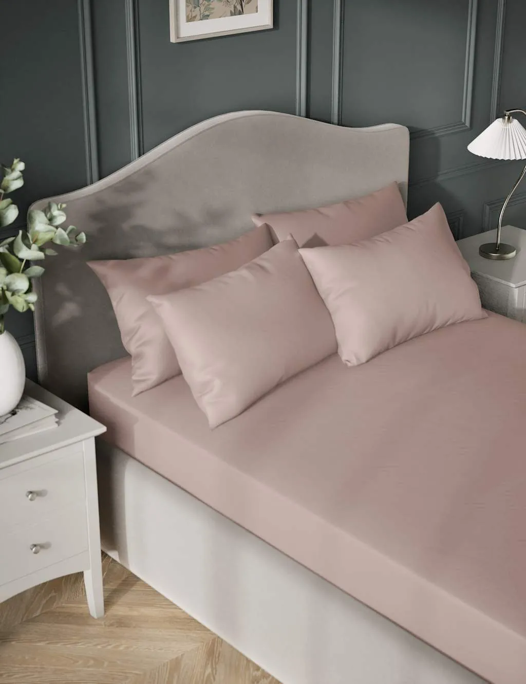 M&S Egyptian Cotton 400 Thread Count Silky Deep Fitted Sheet Blush Pink