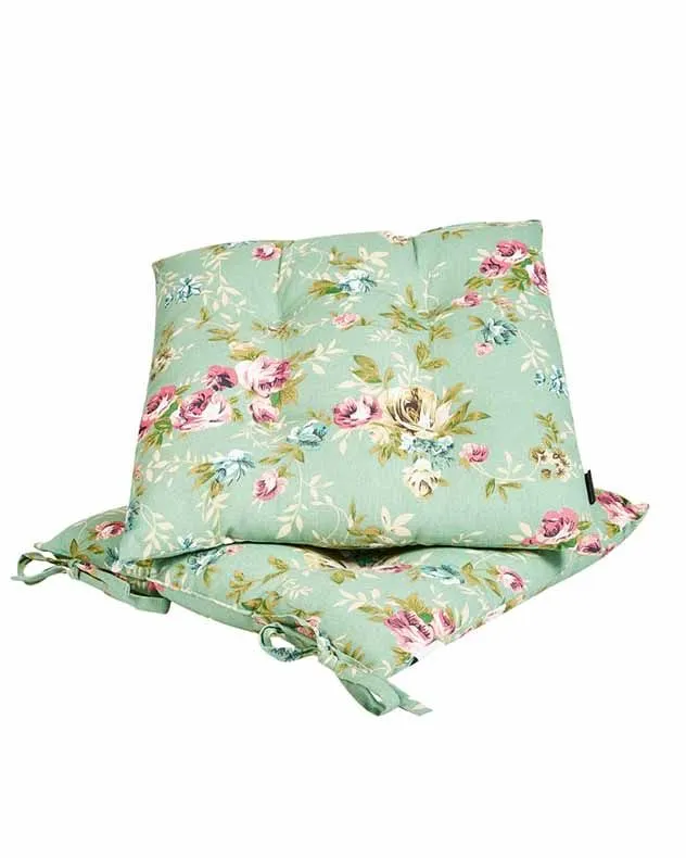 Dibor Set of 2 Floral Green Summer Outdoor Garden Chair Seat Pad Cushions W40 x L40cm 2