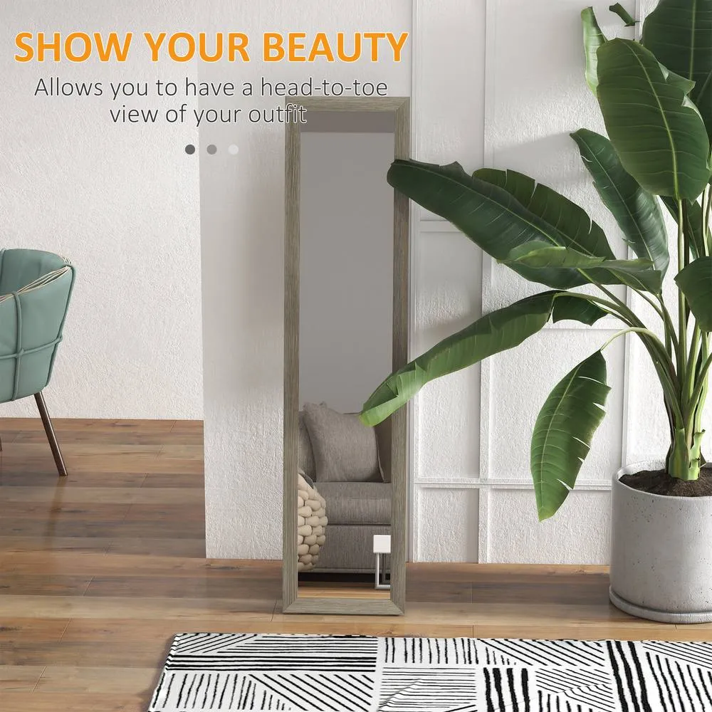 HOMCOM Full Length Mirror Farmhouse Wall Mirror Hanging Freestanding Grey 4