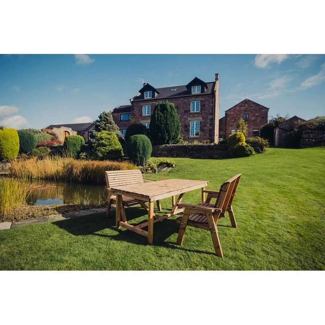 Churnet Valley Garden Furniture Ltd Valley Set 2X2B Table - L99 x W113 x H95 cm - Min. Assembly Required in Brown 2