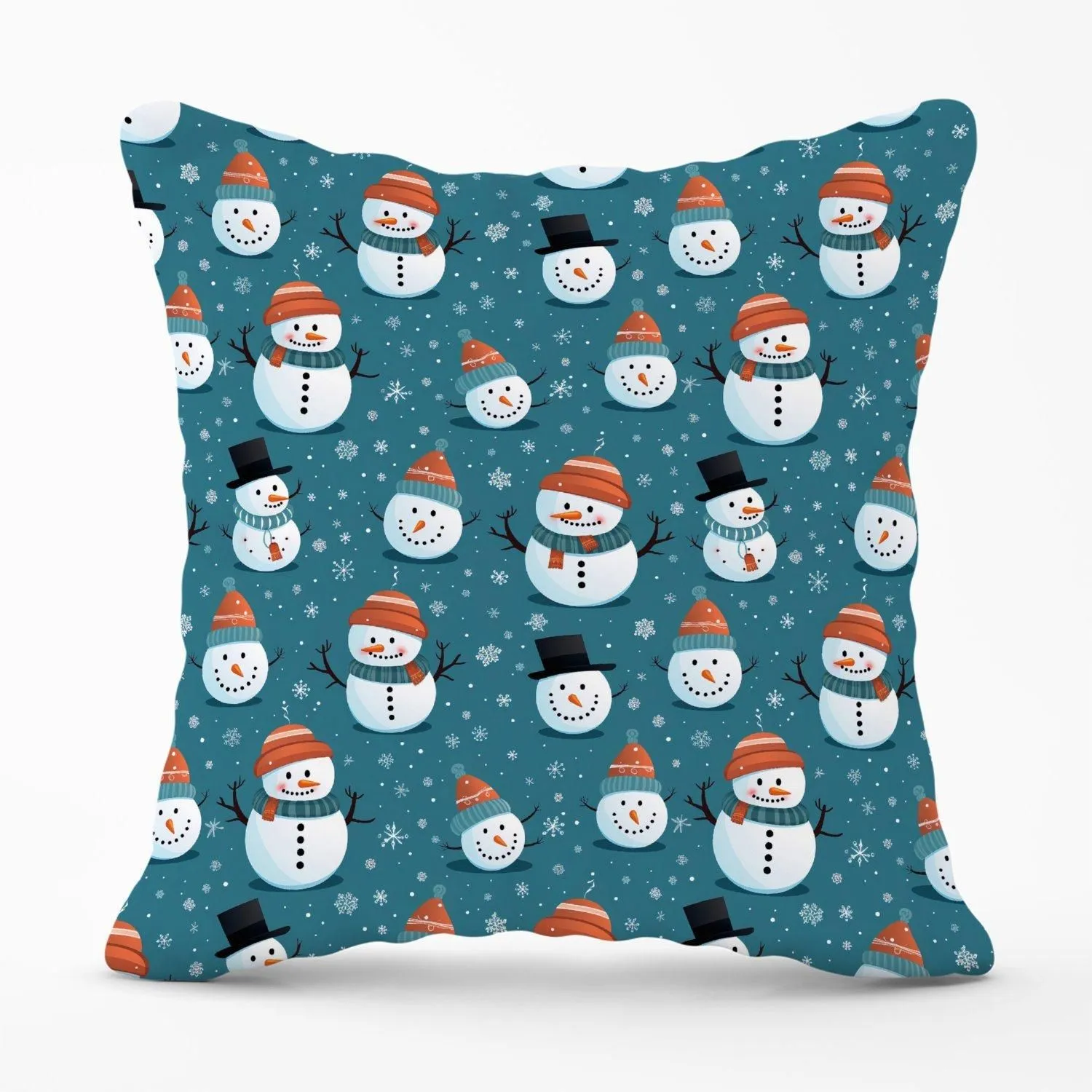 Warren Reed - Designer Jolly Christmas Snowmen Outdoor Cushion in Blue