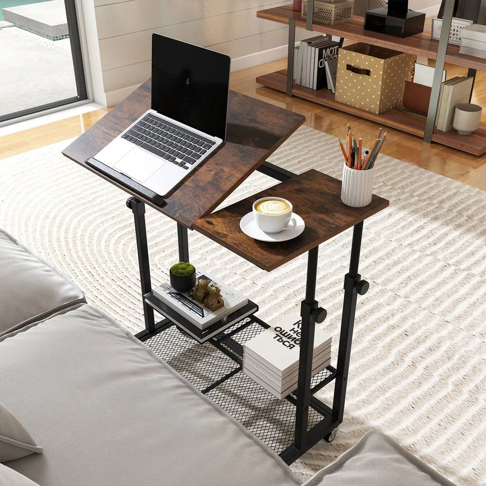 Costway Mobile Stand up Desk Height Adjustable Sit Stand Desk-Brown in Brown 4
