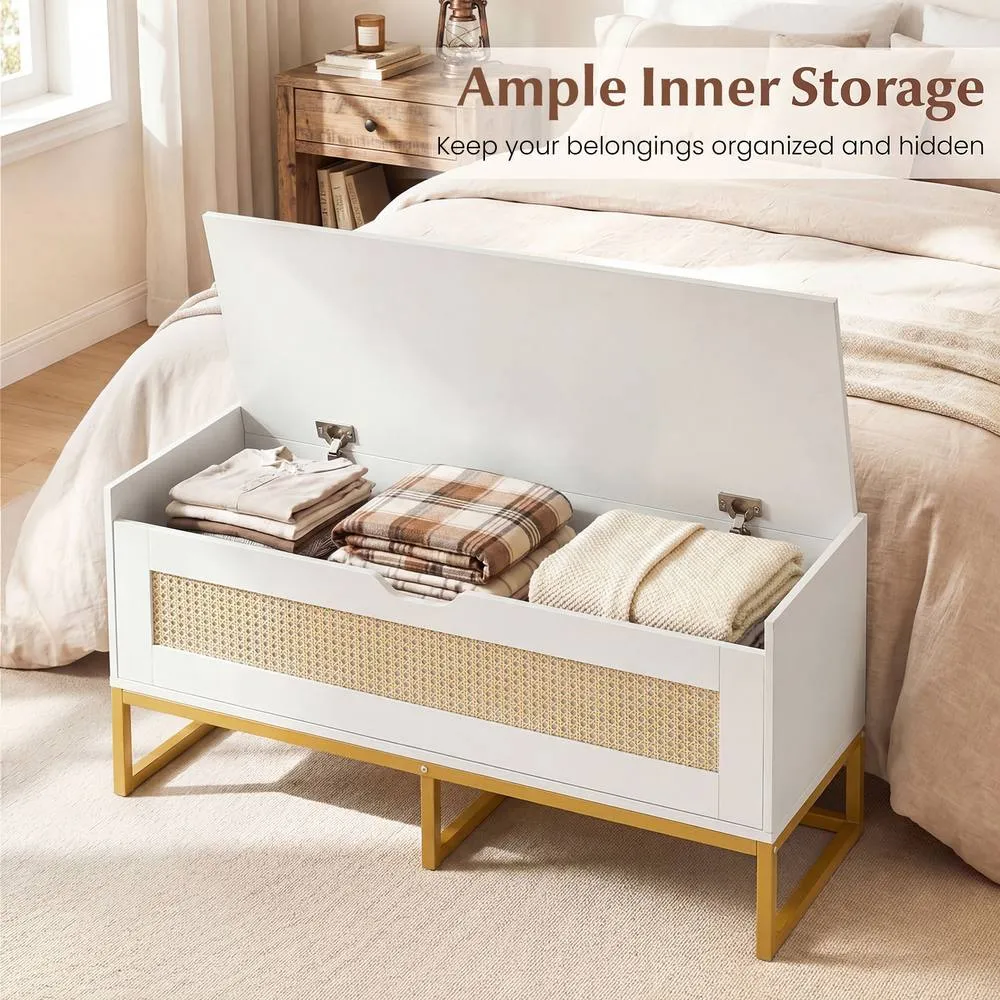Costway Rattan Storage Chest Modern Hidden Storage Entryway Furniture in White 3