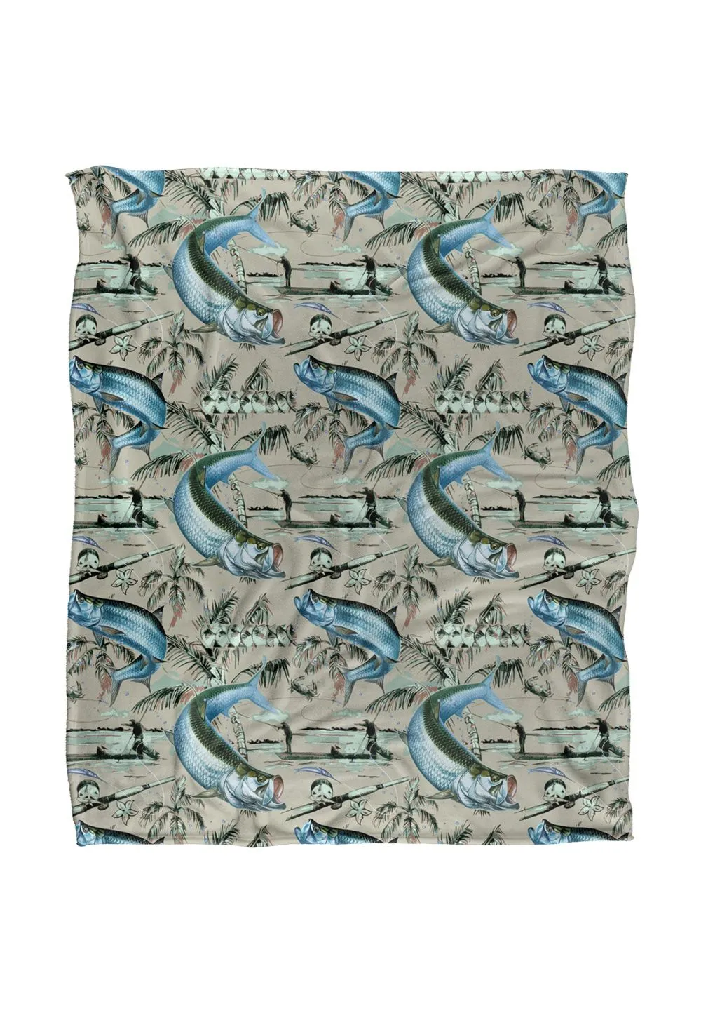 JQ Licensing Jl-Jp-Jq Tarpon Tiki Fishing Pattern 2 Silky Touch Super Soft Throw Blanket 152 X 127 cm in White