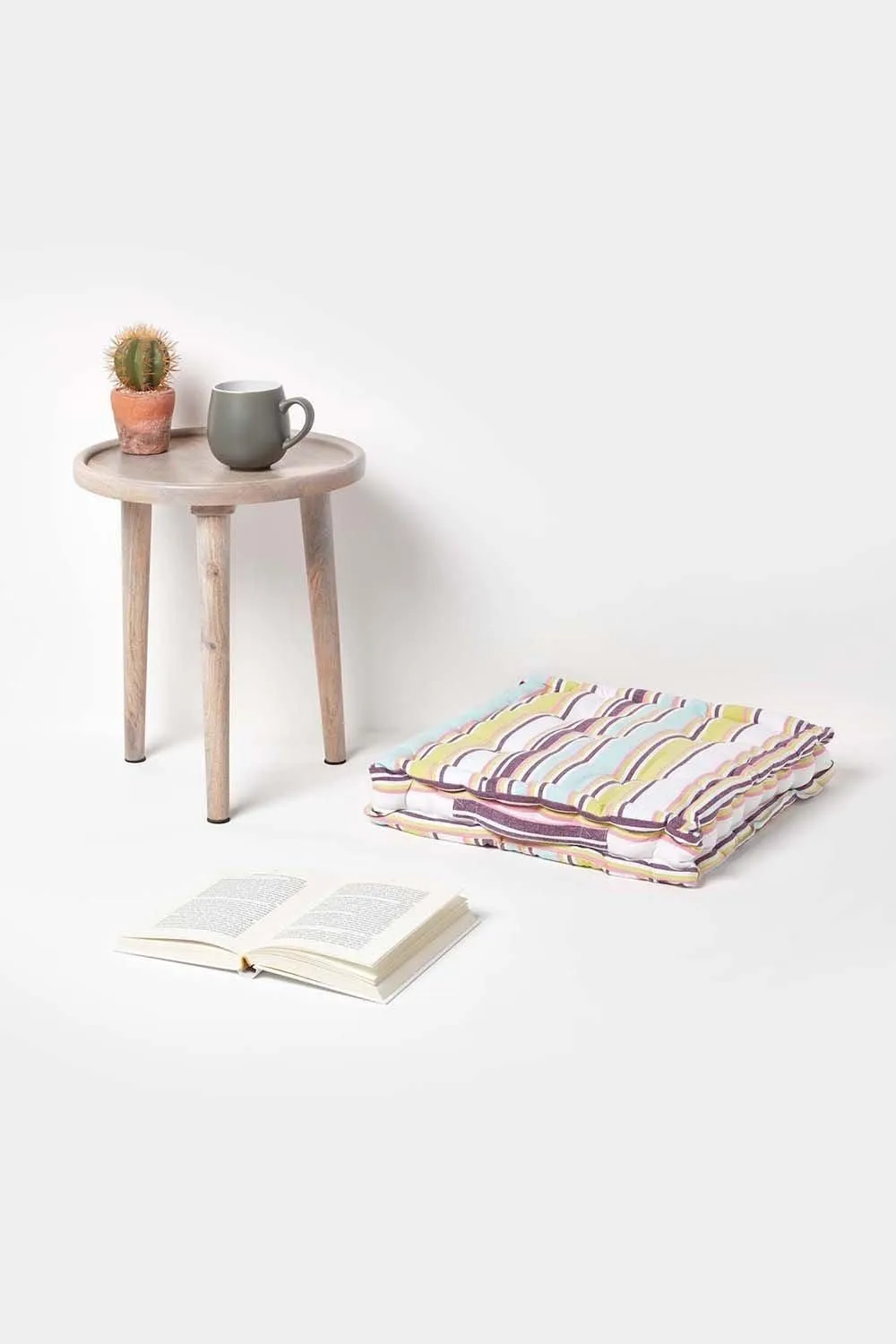 Homescapes Cotton Osaka Green Stripes Floor Cushion 2