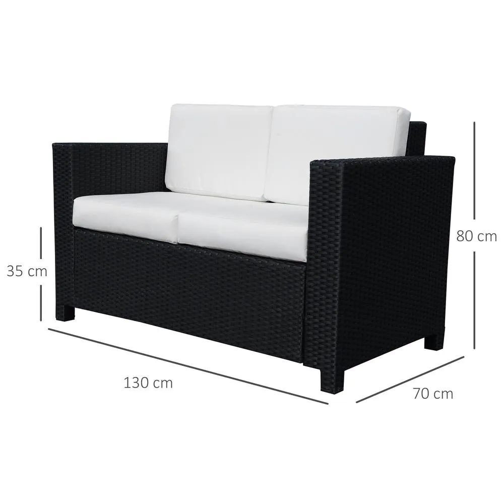 OUTSUNNY Rattan Wicker 2-seat Sofa Loveseat Padded Garden Furniture Black 3