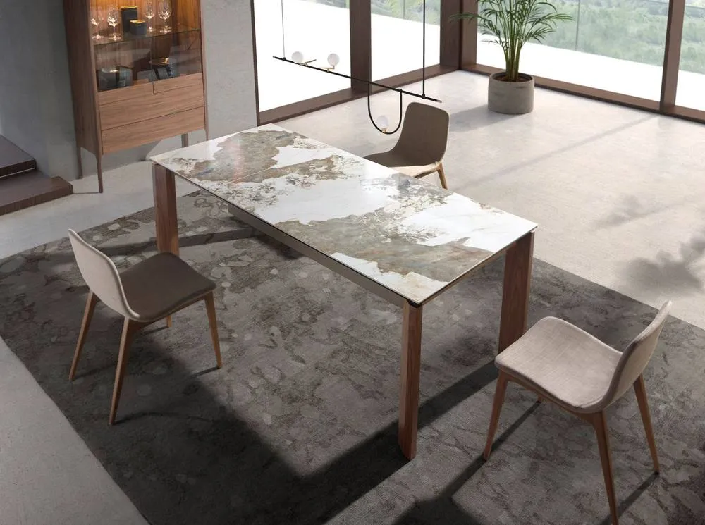 Angel Cerda Beige Upholstered Dining Chair with Walnut-Coloured 4
