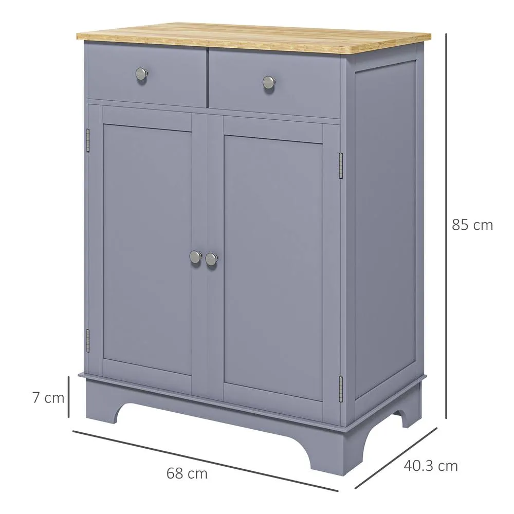 HOMCOM Rubber Wood Top Kitchen Side Cabinet with Adjustable Shelf, Grey 3
