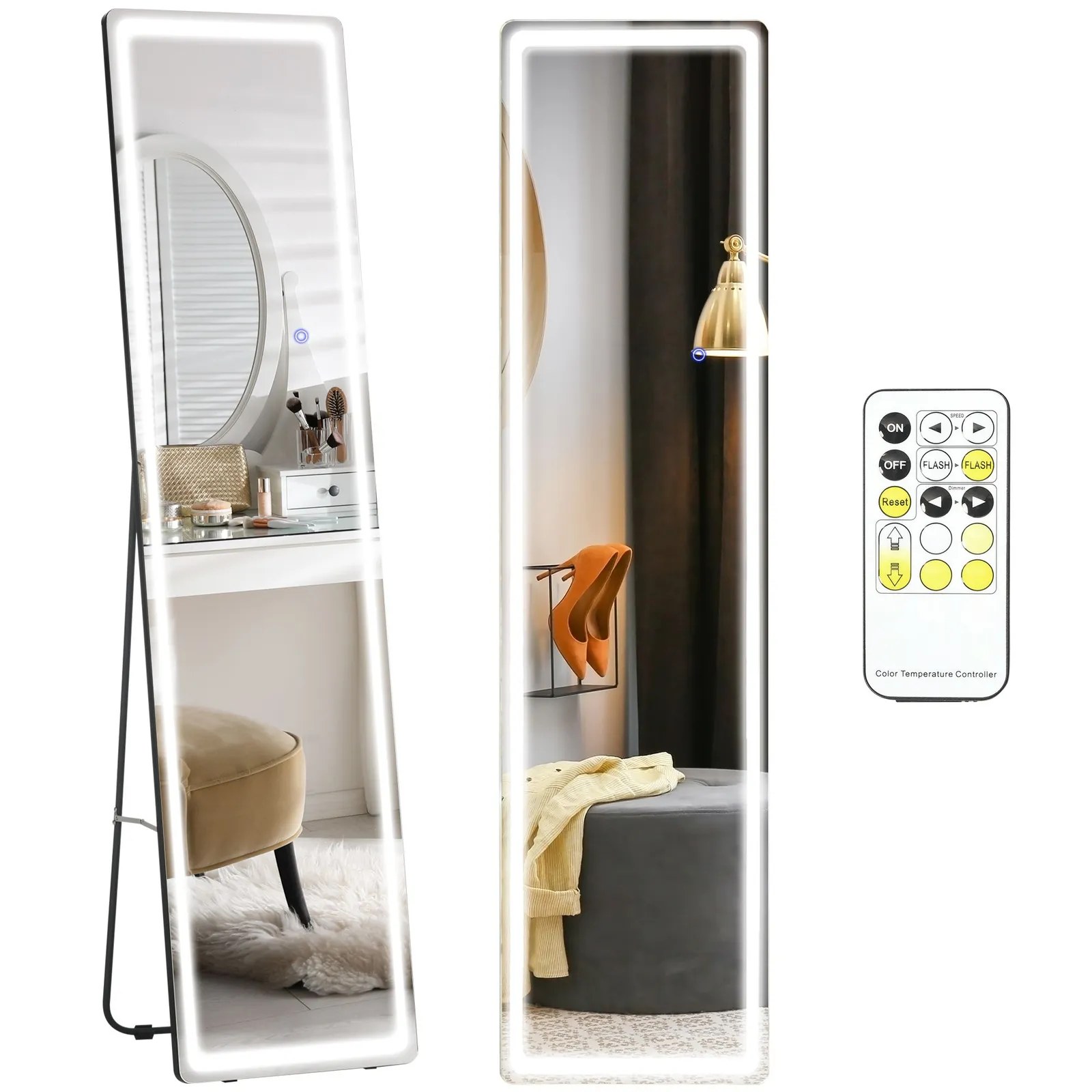 HOMCOM Full Length Mirror with LED Light Free Standing Floor Mirror Bedroom in Silver 2