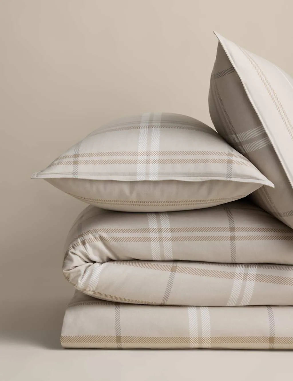 M&S Brushed Cotton Check Bedding Set Linen