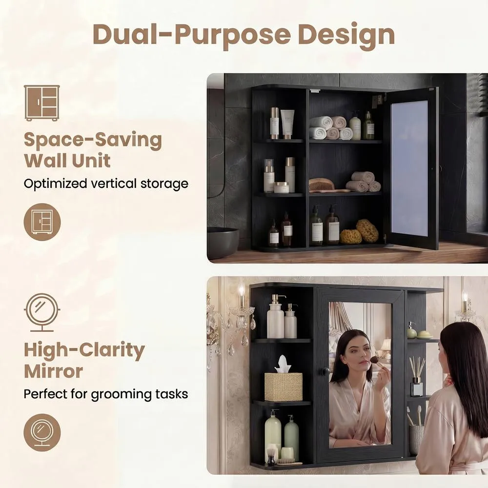 Costway Bathroom Wall Cabinet Modern Wall Mounted Medicine Cabinet with Mirror in Black 2