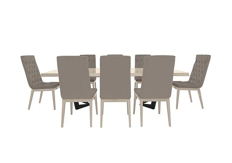 Palazzo 200cm Extending Dining Table in Sand Birch with 8 Capitonne Buttoned Chairs - Scarlet Taupe