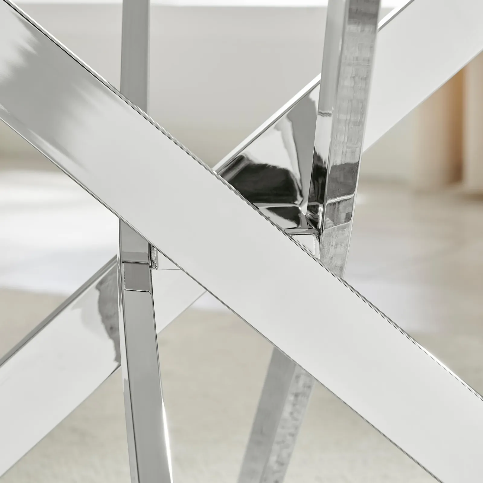 FurnitureboxUK Leonardo 6-Seater Dining Table With Marble Effect Glass Top & Silver Metal Legs in White 5