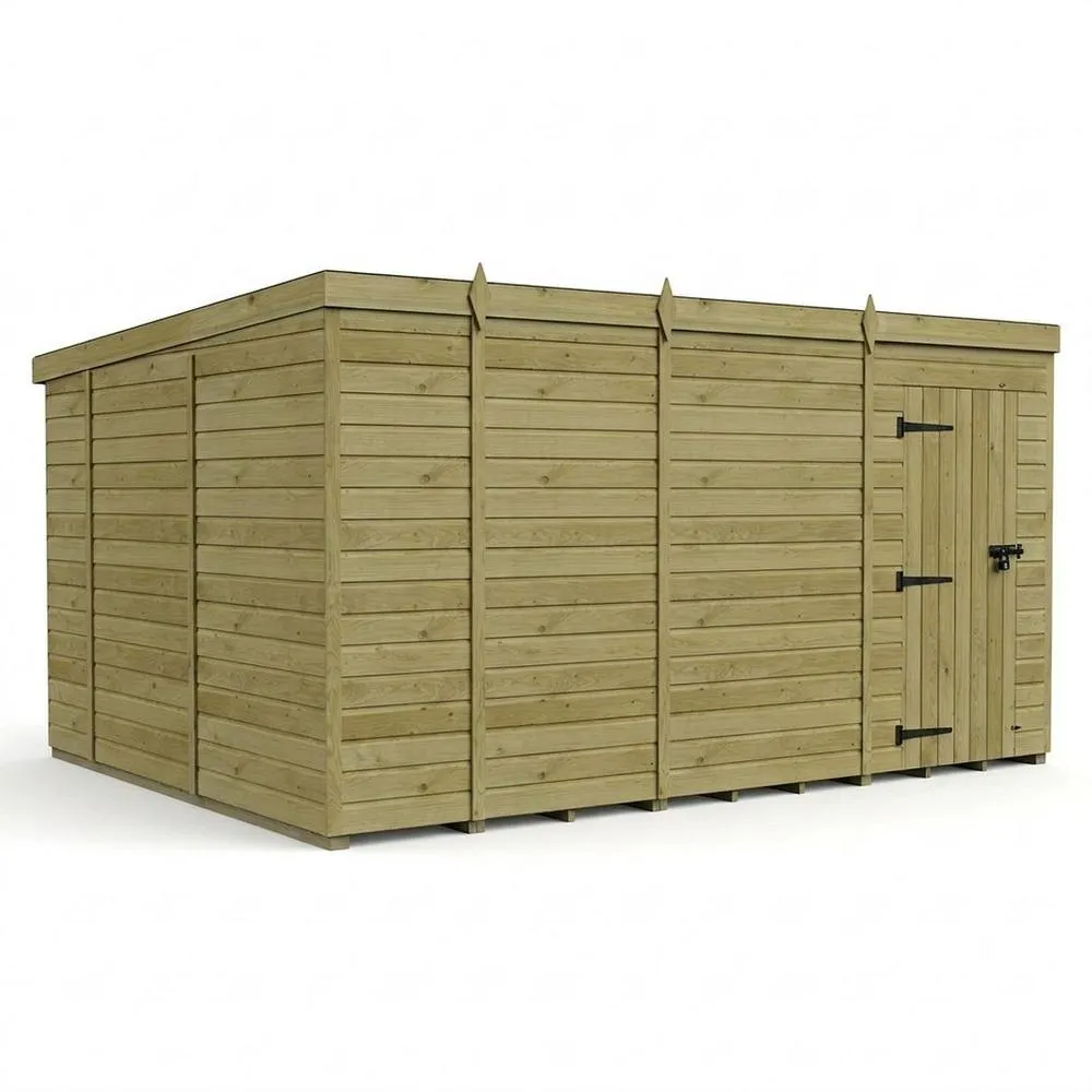 Buttercup Farm 13ft x 10ft Pent Garden Shed Single Door No Windows - Timber in Brown